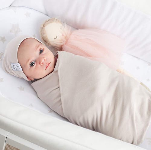 Ely's & Co. Jersey Knit Cotton Swaddle Blanket And Beanie Gift Set In Tan