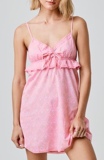 Florence By Mills Ruffle Lace Trim Cotton Mini Sundress In Pink