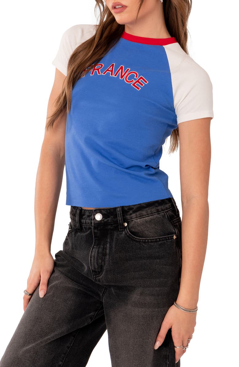 EDIKTED France Embroidered Raglan T-Shirt, Alternate, color, 