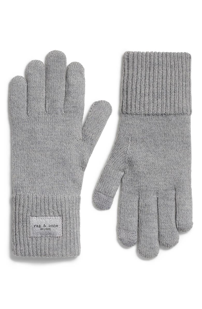rag
bone Blake Metallic Wool Blend Knit Gloves, Main, color, Silver