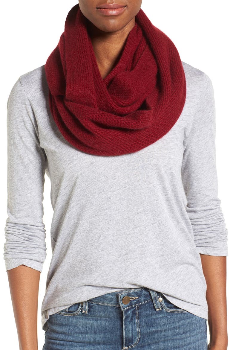 Knit Cashmere Infinity Scarf, Main, color, RED CORDOVAN