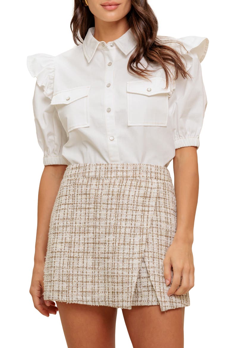 Cotton Denim Button-Up Shirt, Main, color, IVORY