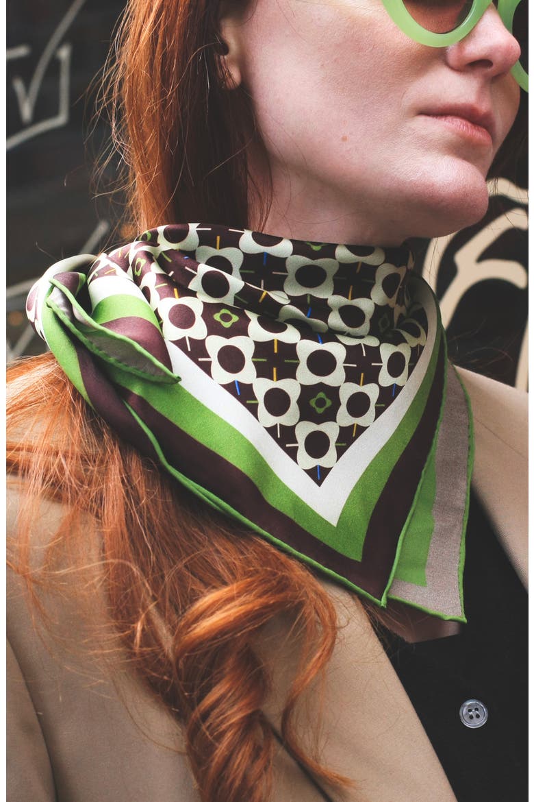 Double Sided Silk Scarf Of Polka Dot Bloom - Brown, Alternate, color, Brown