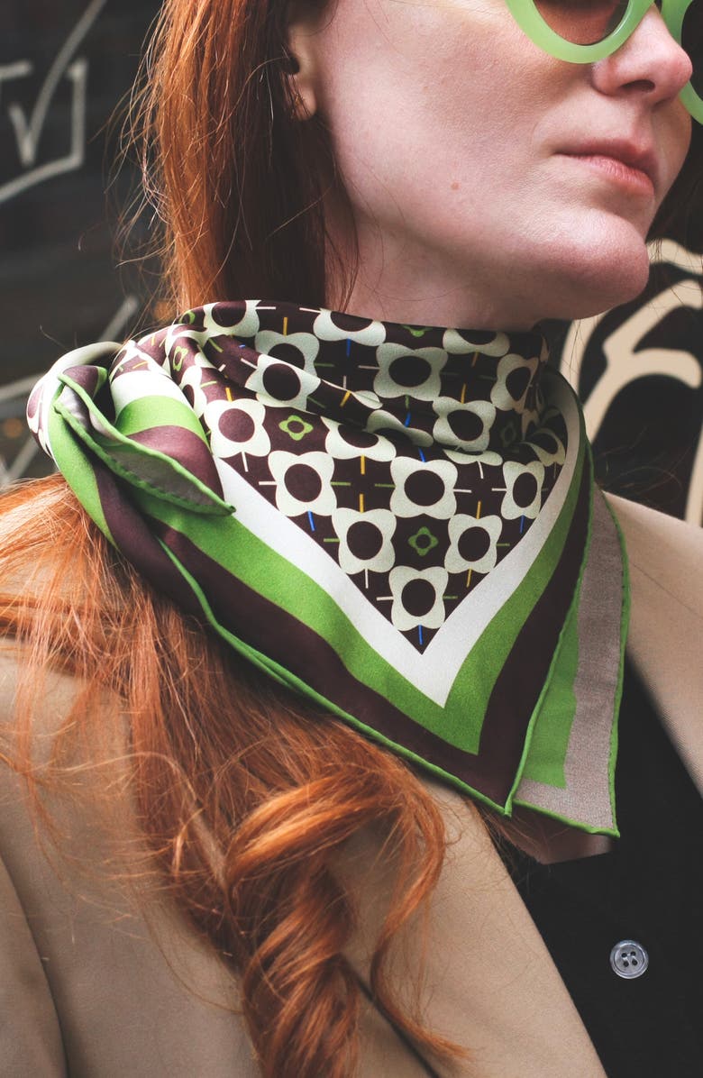 Jessie Zhao New York Double Sided Silk Scarf Of Polka Dot Bloom - Brown, Alternate, color, Brown