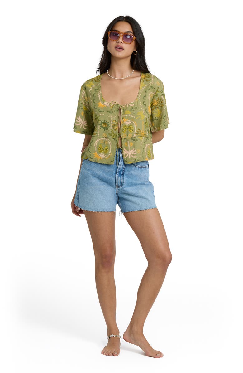 Billabong Totally Tropic Tie Front Top, Alternate, color, Cedar