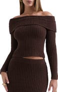 HOUSE OF CB Saffron Rib Off the Shoulder Crop Sweater