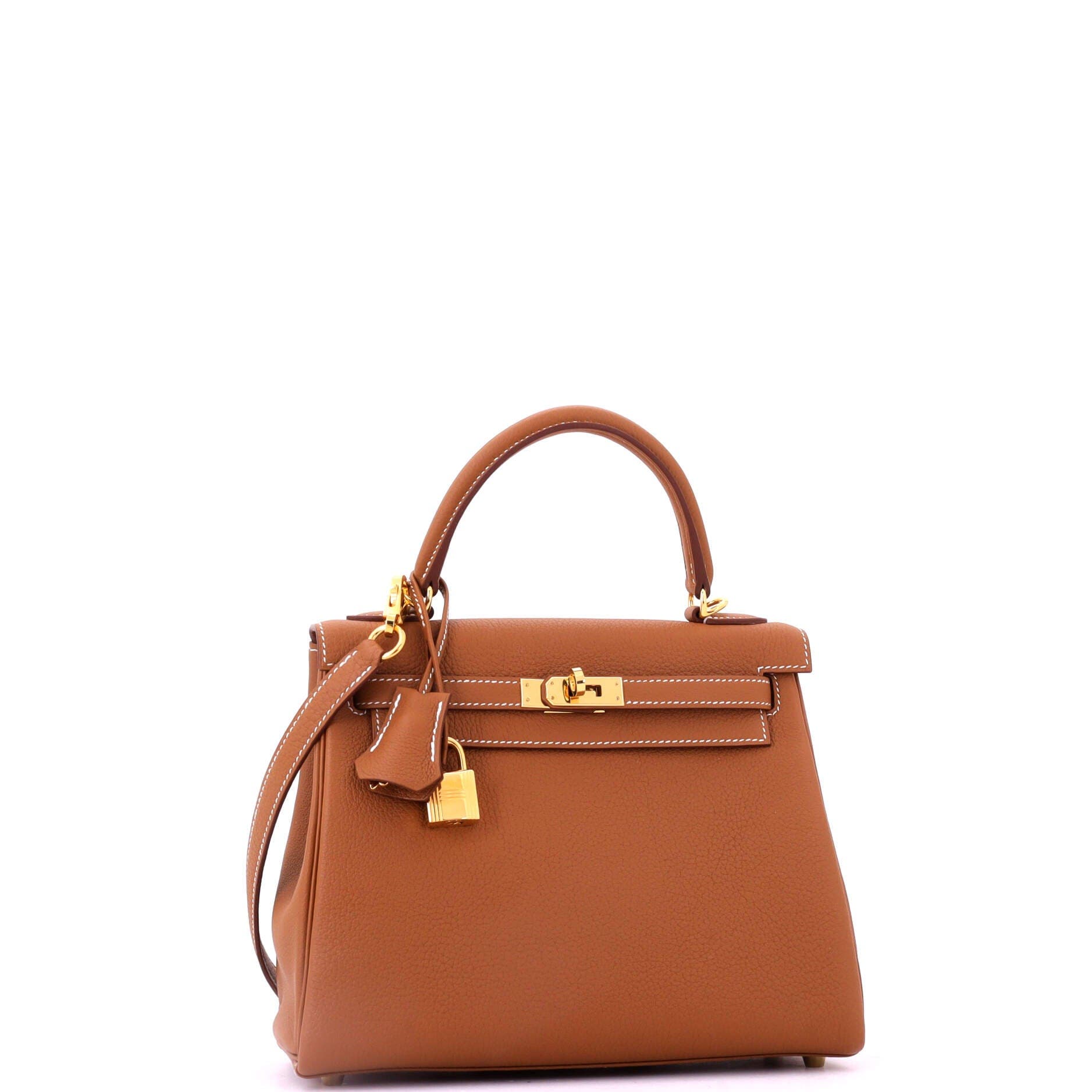 Pre-Owned Hermes Kelly Handbag Brown Togo with Gold Hardware 25, Alternate, color, Gold