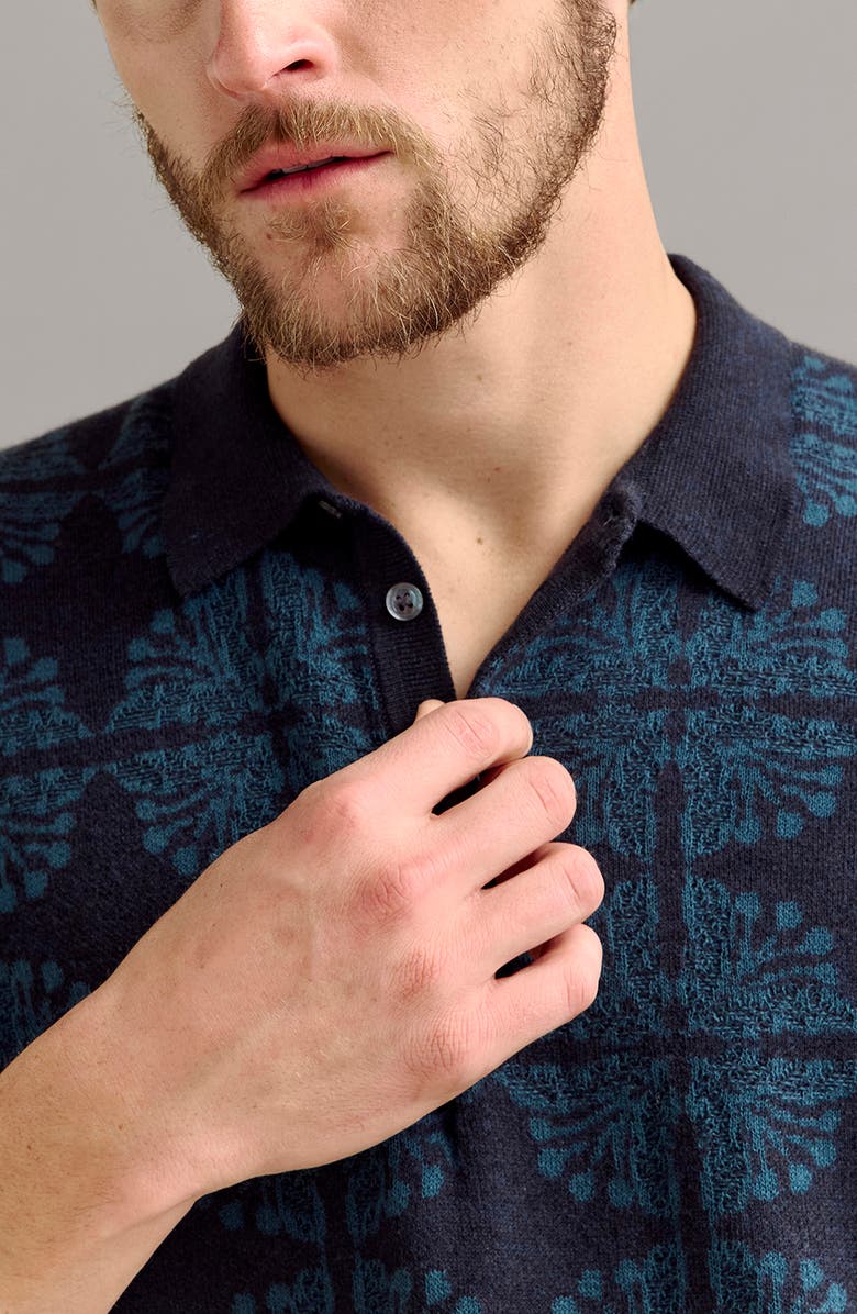 Billy Reid Tile Jacquard Polo Sweater, Alternate, color, Carbon Blue