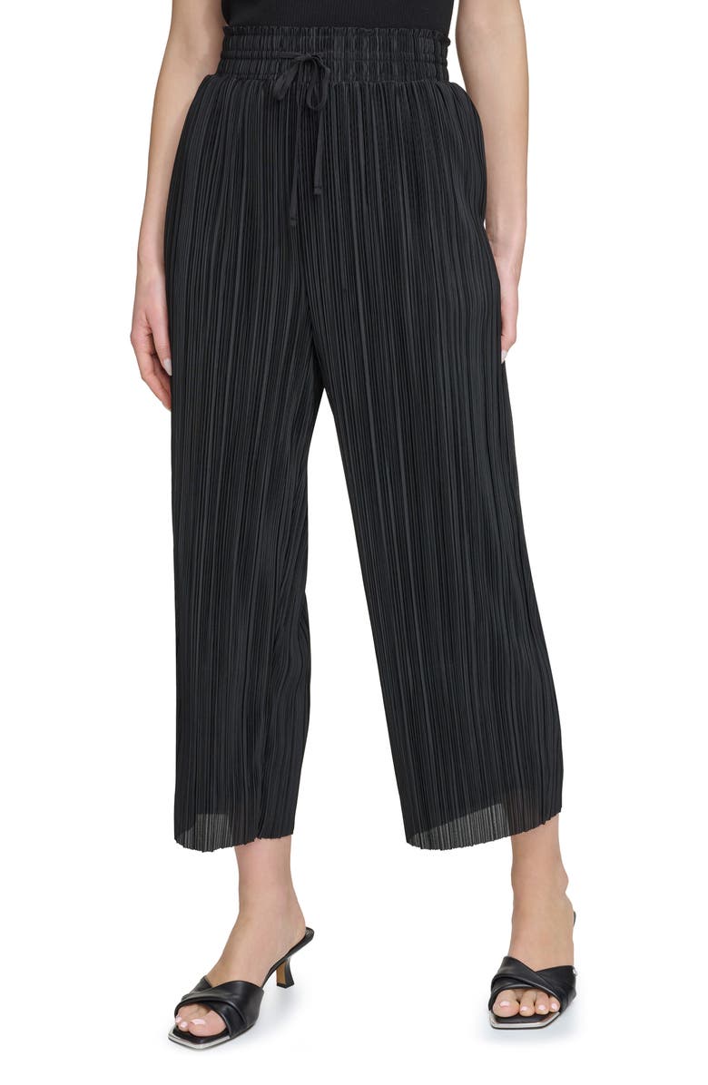 DKNY Pull-On Crop Wide Leg Plissé Pants, Main, color, 