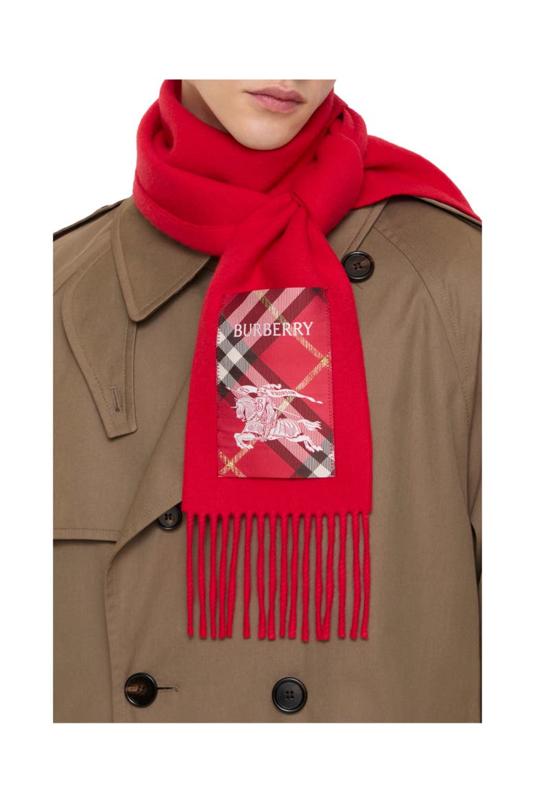 Check Label Cashmere Scarf, Alternate, color, Crayon red