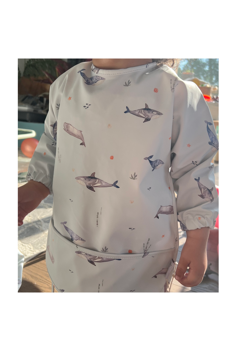 Premium Classic Low-Pocket Long Sleeve Bib Smock, Alternate, color, Whale Watching (6m-24m)