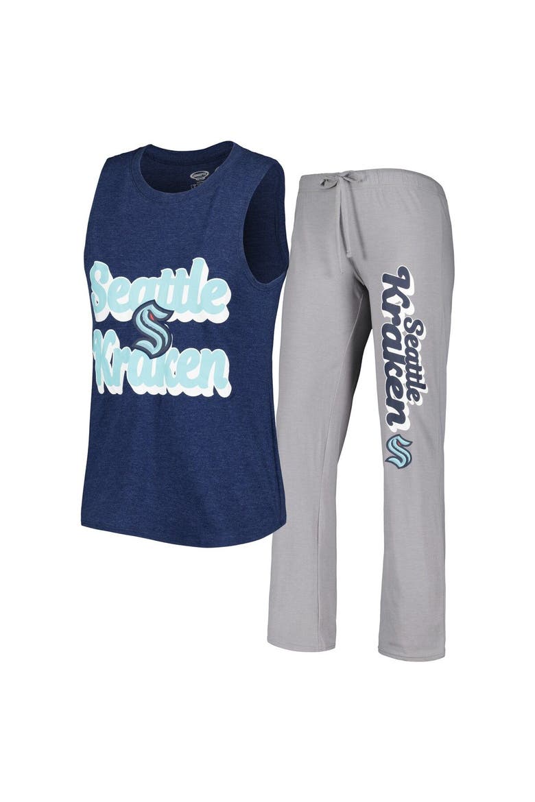 Women's Concepts Sport Deep Sea Blue/Gray Seattle Kraken Meter Muscle Tank Top & Pants Sleep Set, Main, color, Navy