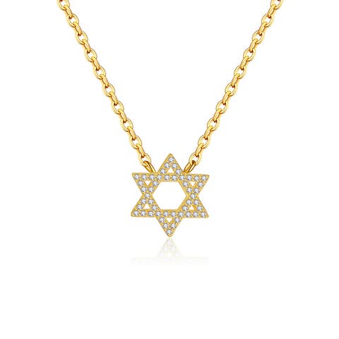 Star Of David Gold Pave Charm Necklace