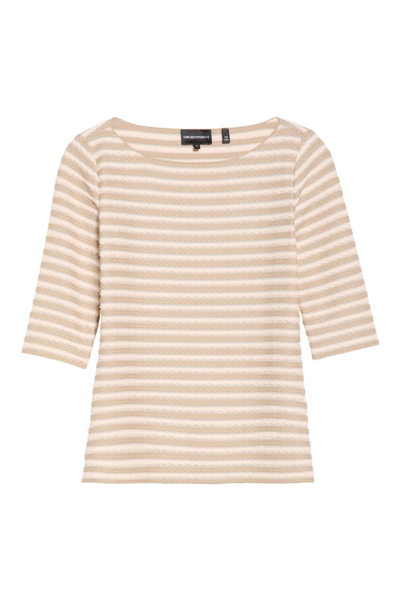 Stripe Elbow Sleeve Top, Alternate, color, CAPPUCCINO
