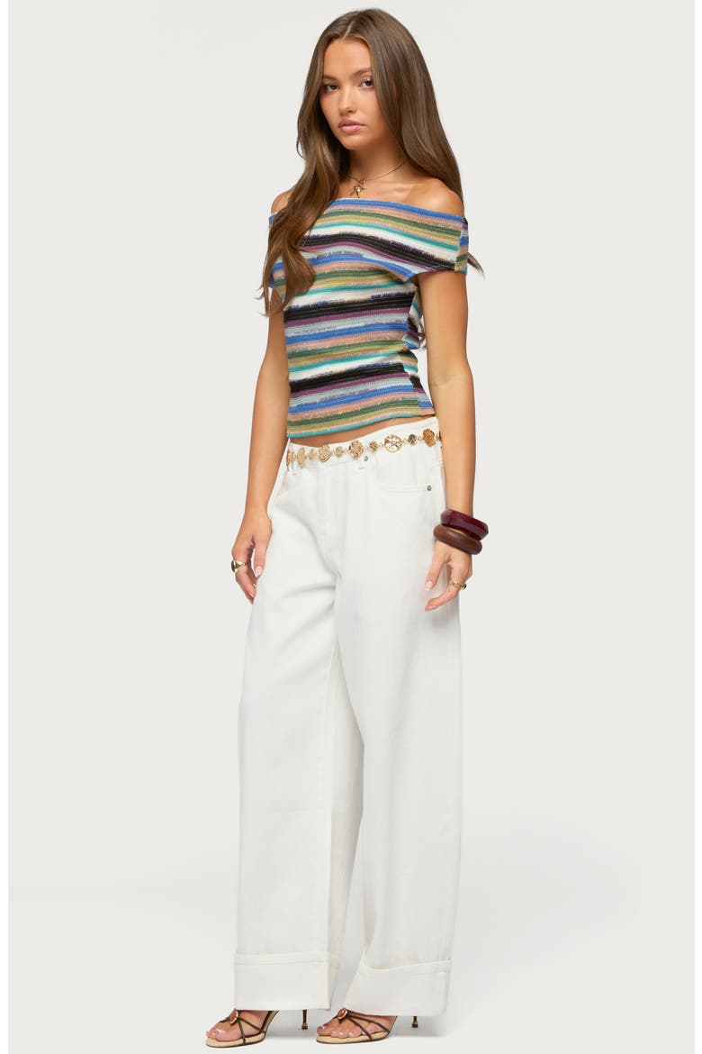 Kella Low Rise Baggy Cuffed Wide Leg Jeans, Alternate, color, WHITE