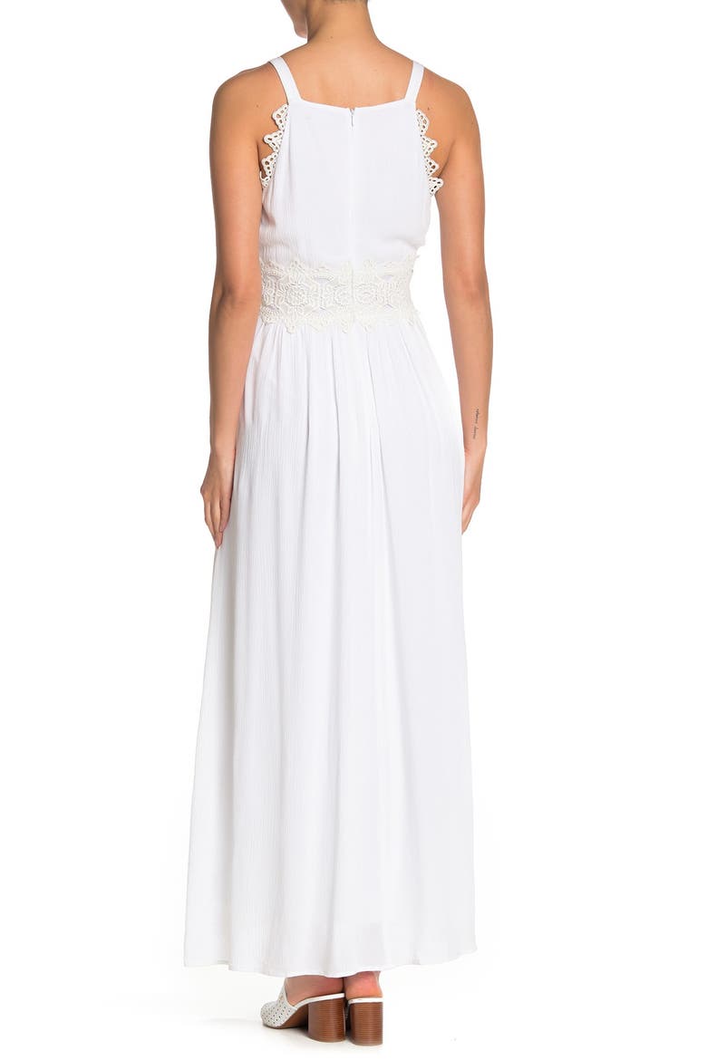 Sleeveless Lace Trim Maxi Dress, Alternate, color, WHITE