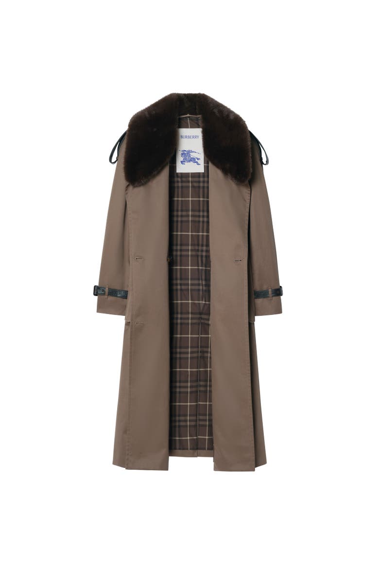Long Faux Fur Collar Roseville Trench Coat, Alternate, color, Sepia brown