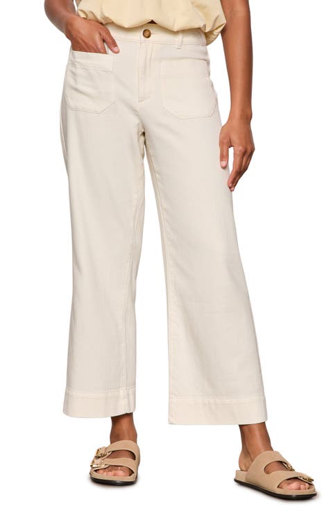 Soft Marine High Waist Wide Leg Crop Cotton Pants