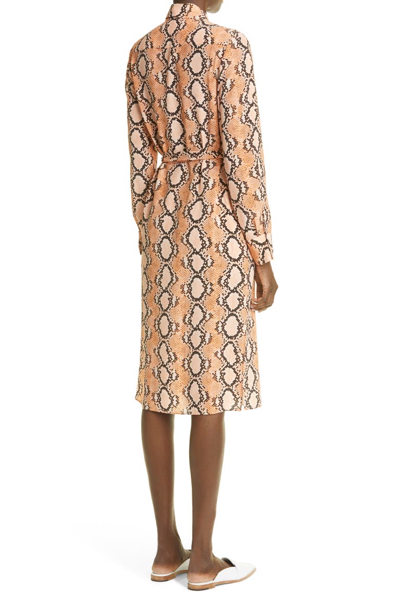 Snakeskin Print Long Sleeve Silk Crêpe de Chine Shirtdress, Alternate, color, PEHM