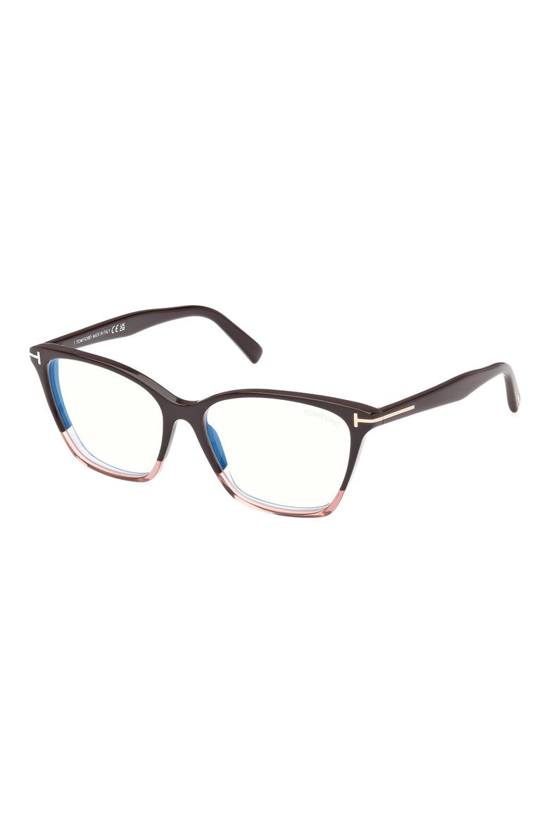 56mm Cat Eye Blue Light Blocking Optical Glasses, Alternate, color, BROWN BLUSH PINK BROWN