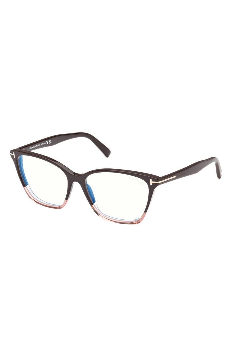TOM FORD 56mm Cat Eye Blue Light Blocking Optical Glasses, Alternate, color, Brown Blush Pink Brown