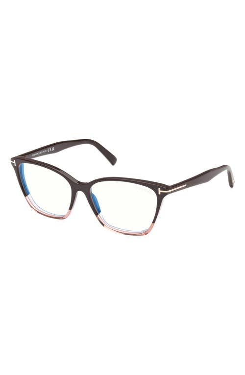 Tom Ford 56mm Cat Eye Blue Light Blocking Optical Glasses In Brown Blush Pink Brown