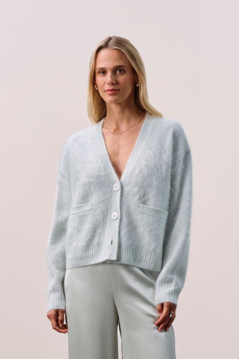 Brushed Cashmere Boxy Cardigan w/ Shell Btns