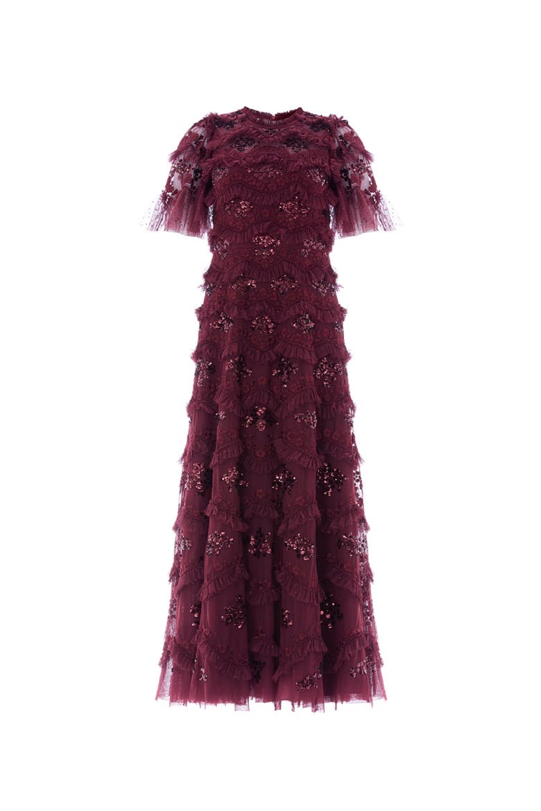 Daisy Wave Ankle Gown, Alternate, color, Claret