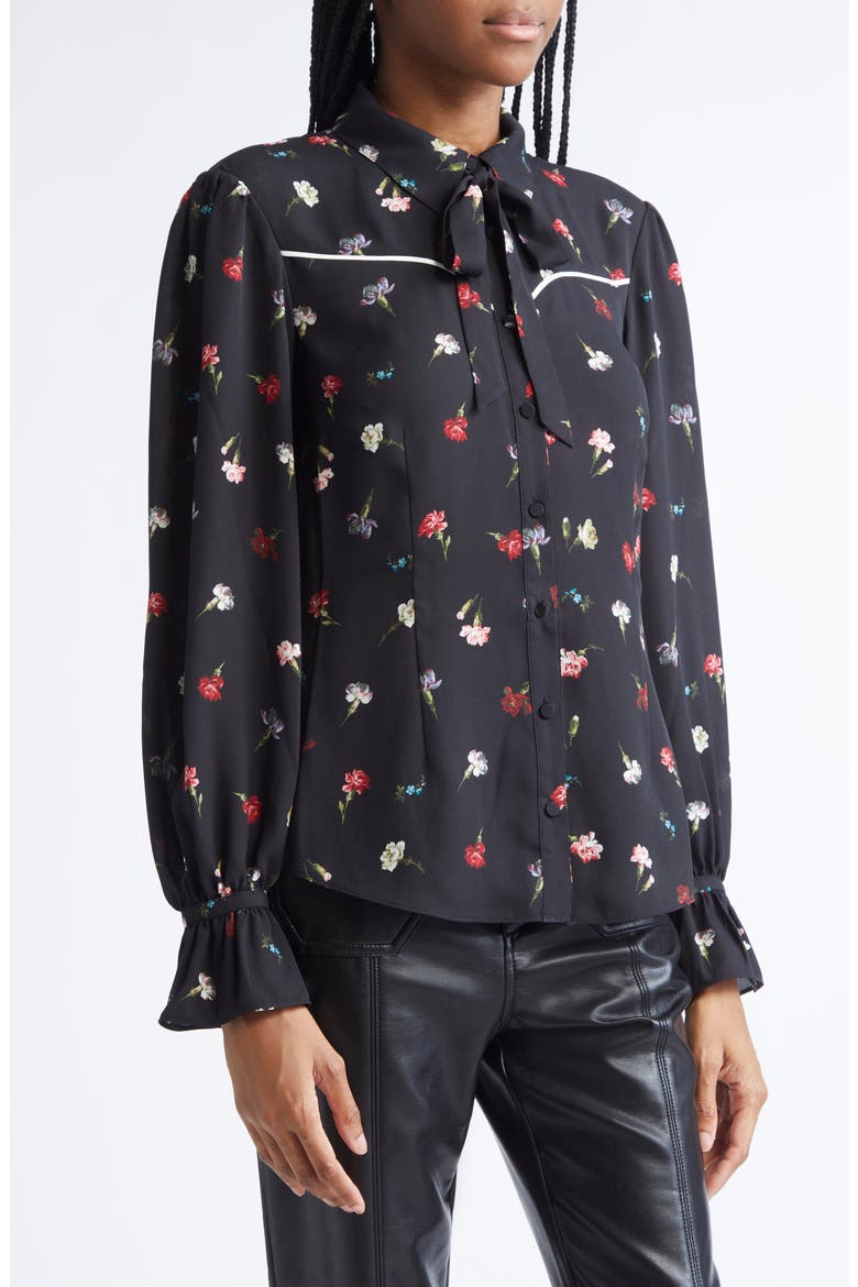 Kelela Print Tie Neck Shirt, Alternate, color, BLACK MULTI