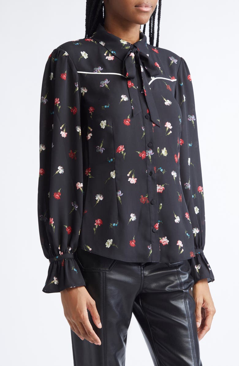 Cinq à Sept Kelela Print Tie Neck Shirt, Alternate, color, Black Multi