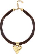 UNODE50 Silk Thread Blend Necklace with Leather and Heart Detail in 18K Gold