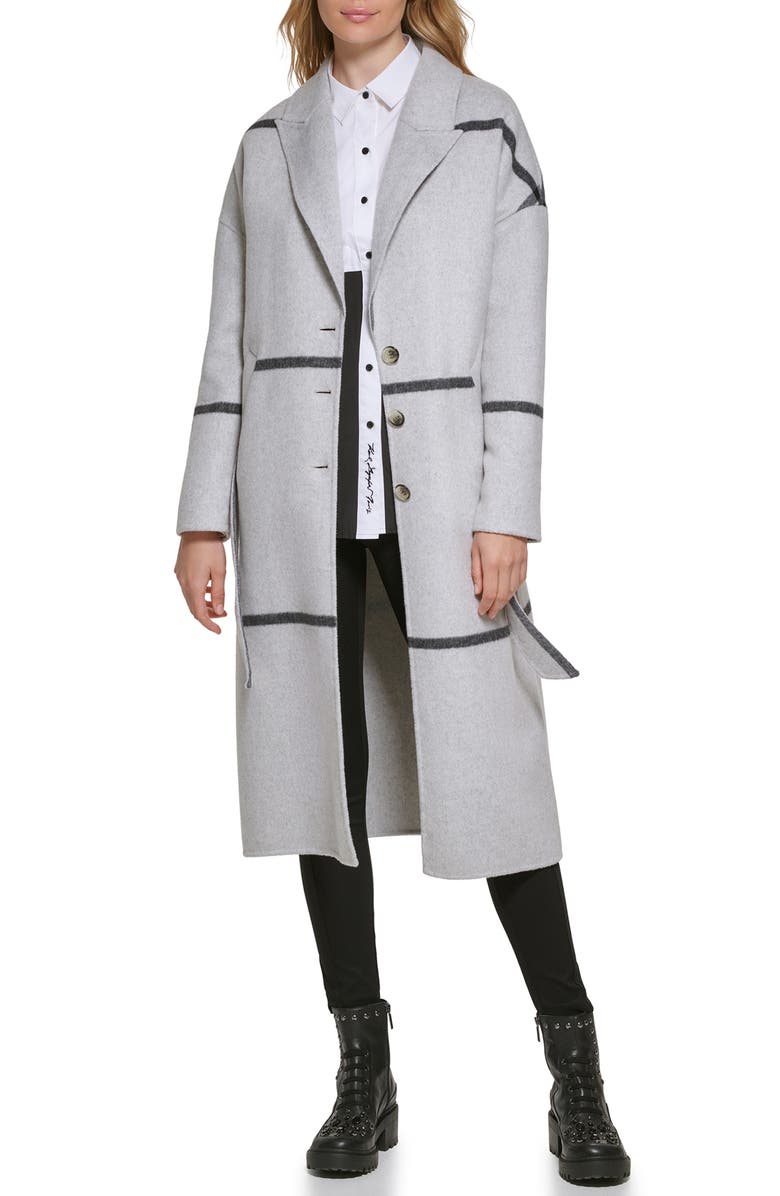 KARL LAGERFELD PARIS Oversize Plaid Wool Blend Coat, Main, color,