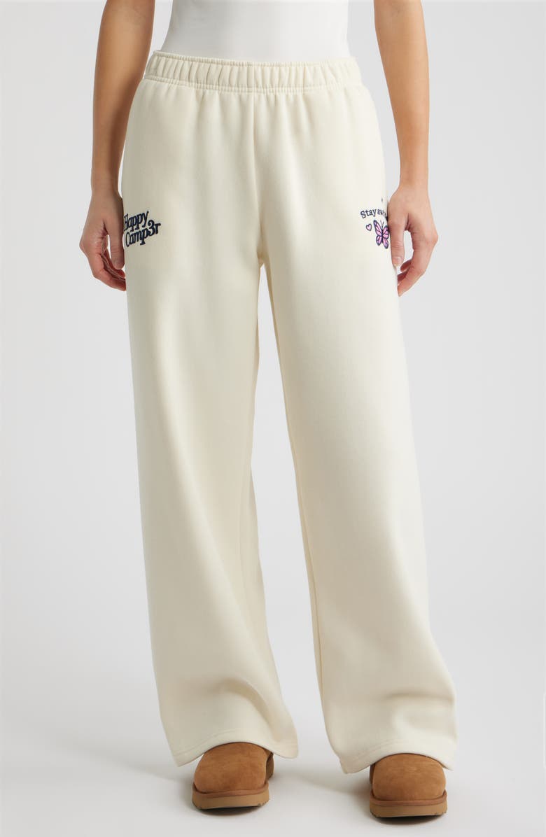 HAPPY CAMP3R World is Better Embroidered Graphic Sweatpants, Main, color, Cream