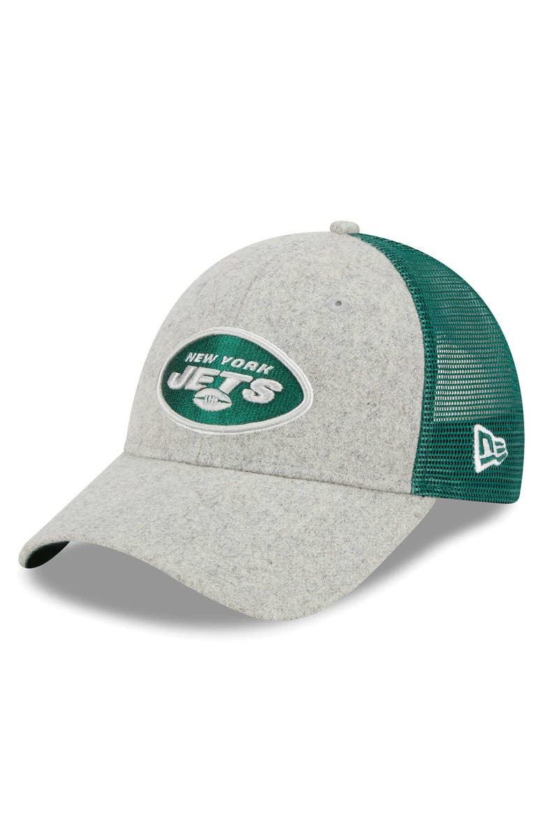 New Era Men's New Era Heather Gray/Green New York Jets Pop Trucker 9FORTY Adjustable Hat, Main, color, 