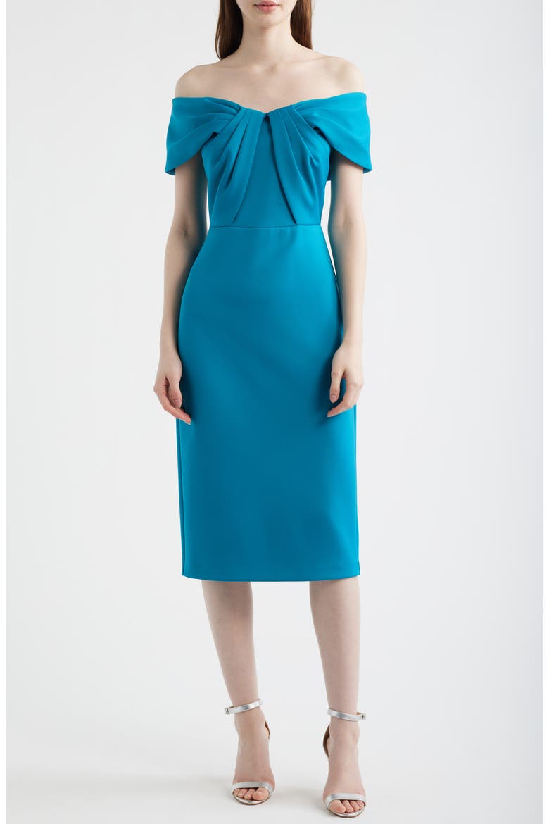 Pleated Off the Shoulder Cocktail Dress, Main, color, OCEAN