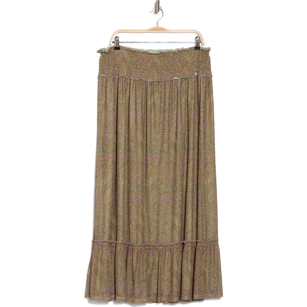 Dr2 By Daniel Rainn Paisley Smocked Waist Maxi Skirt In Green