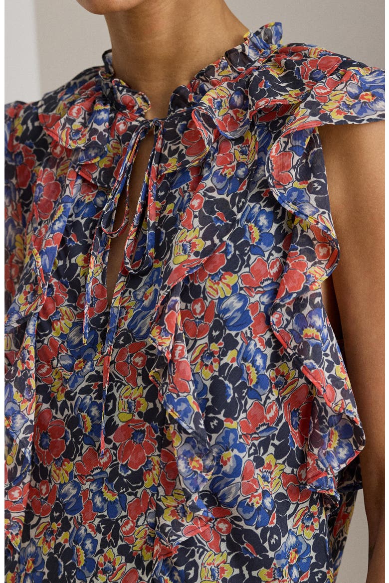 Floral Tiered Georgette Dress, Alternate, color, CREAM/ RED/ BLUE