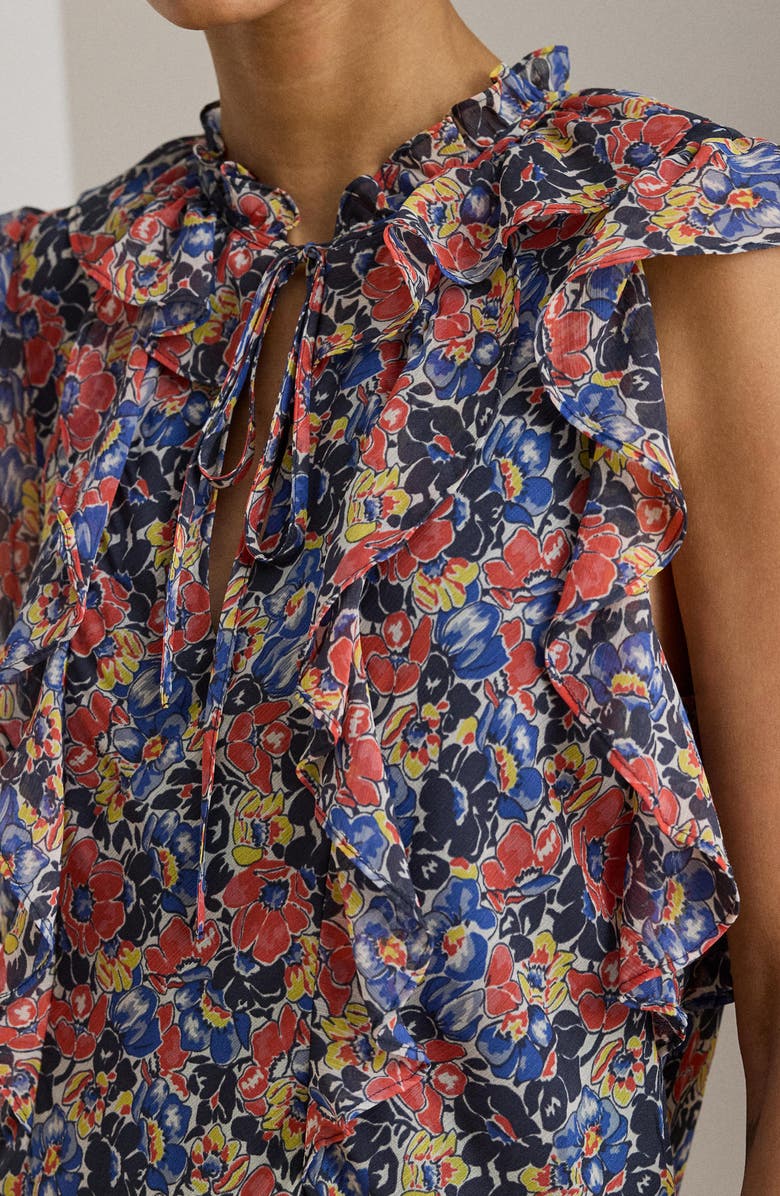 Lauren Ralph Lauren Floral Tiered Georgette Dress, Alternate, color, Cream/ Red/ Blue