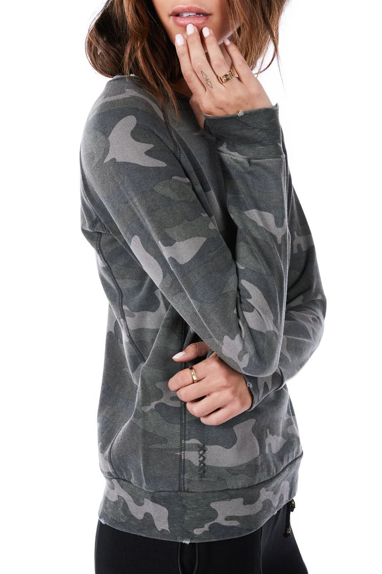 Distressed Camo Sweatshirt, Alternate, color, ARMY CAMO