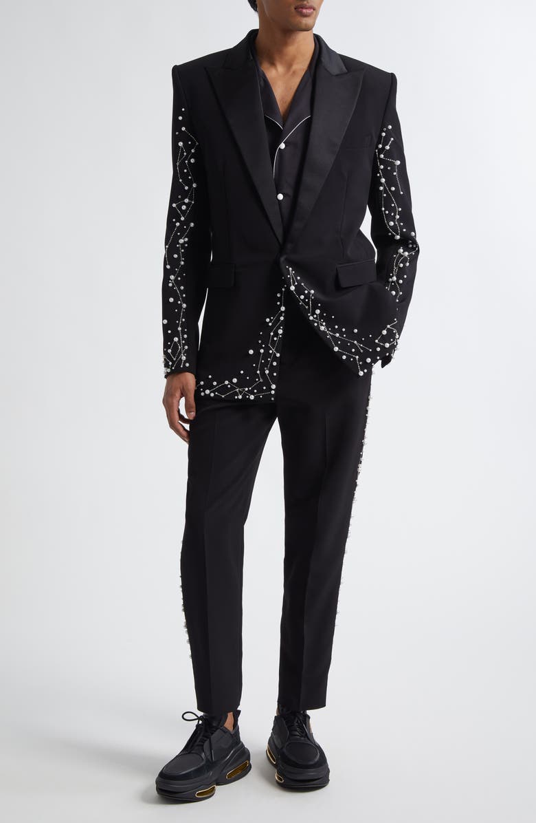Balmain Faux Pearl & Crystal Constellation Dinner Jacket, Alternate, color, Black/ Crystal