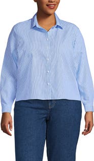 Lands' End Plus Size No Iron Boxy Cropped Shirt