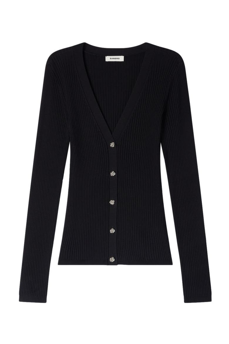 Ribbed cardigan with fancy buttons, Alternate, color, Black