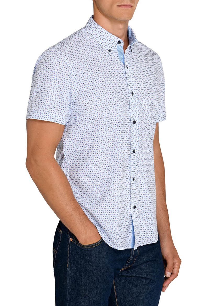 Atomic Geo Short Sleeve Stretch Button-Down Shirt, Alternate, color, WHITE/ BLUE