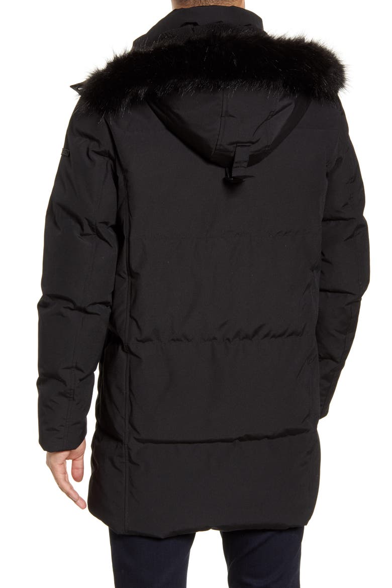 Faux Fur Trim Down & Feather Quilted Parka, Alternate, color, BLACK