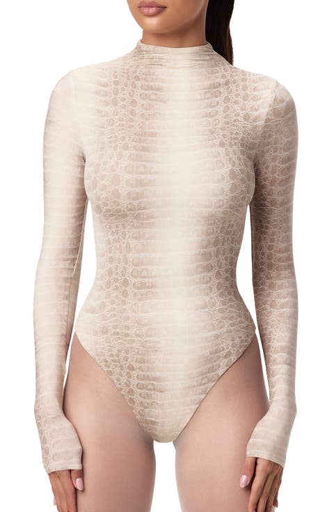 Naked Snakeskin Print Long Sleeve Bodysuit