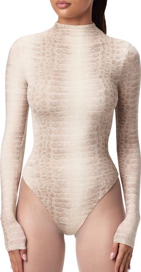 Naked Snakeskin Print Long Sleeve Bodysuit