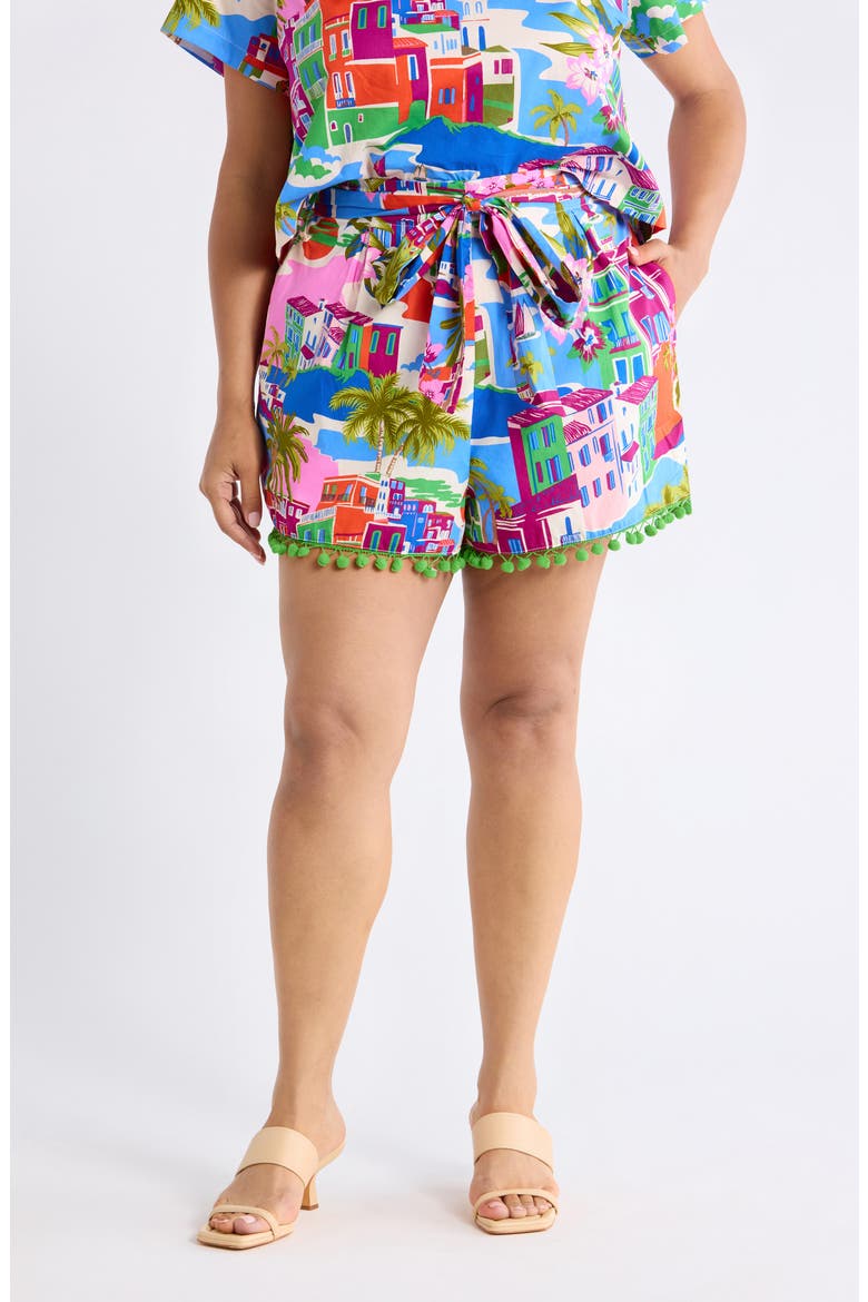 Maeve Belted Floral Zaferia Shorts, Main, color, CREAM-BLUE-MULTI