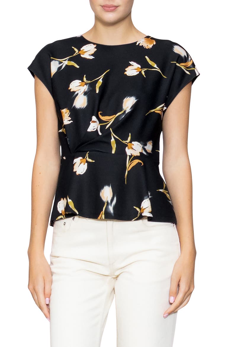 Techno Floral Side Cinch Top, Main, color, BLACK/ MULTI