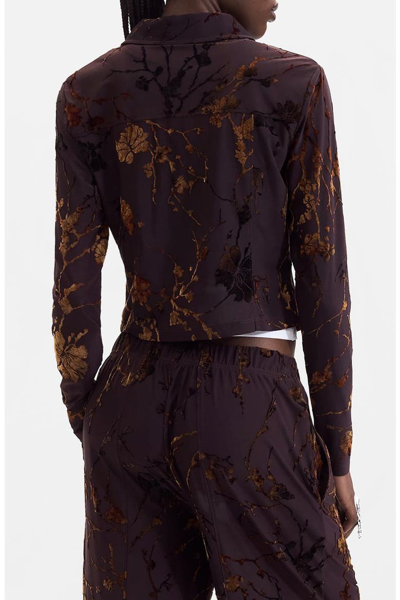 Devoré Velvet Floral Zip Top, Alternate, color, BROWN