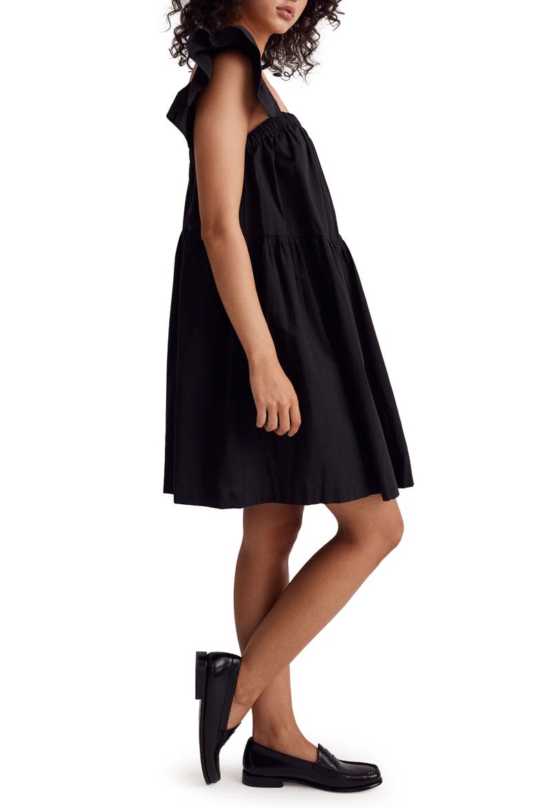 Flutter Sleeve Square Neck Cotton Dress, Alternate, color, TRUE BLACK